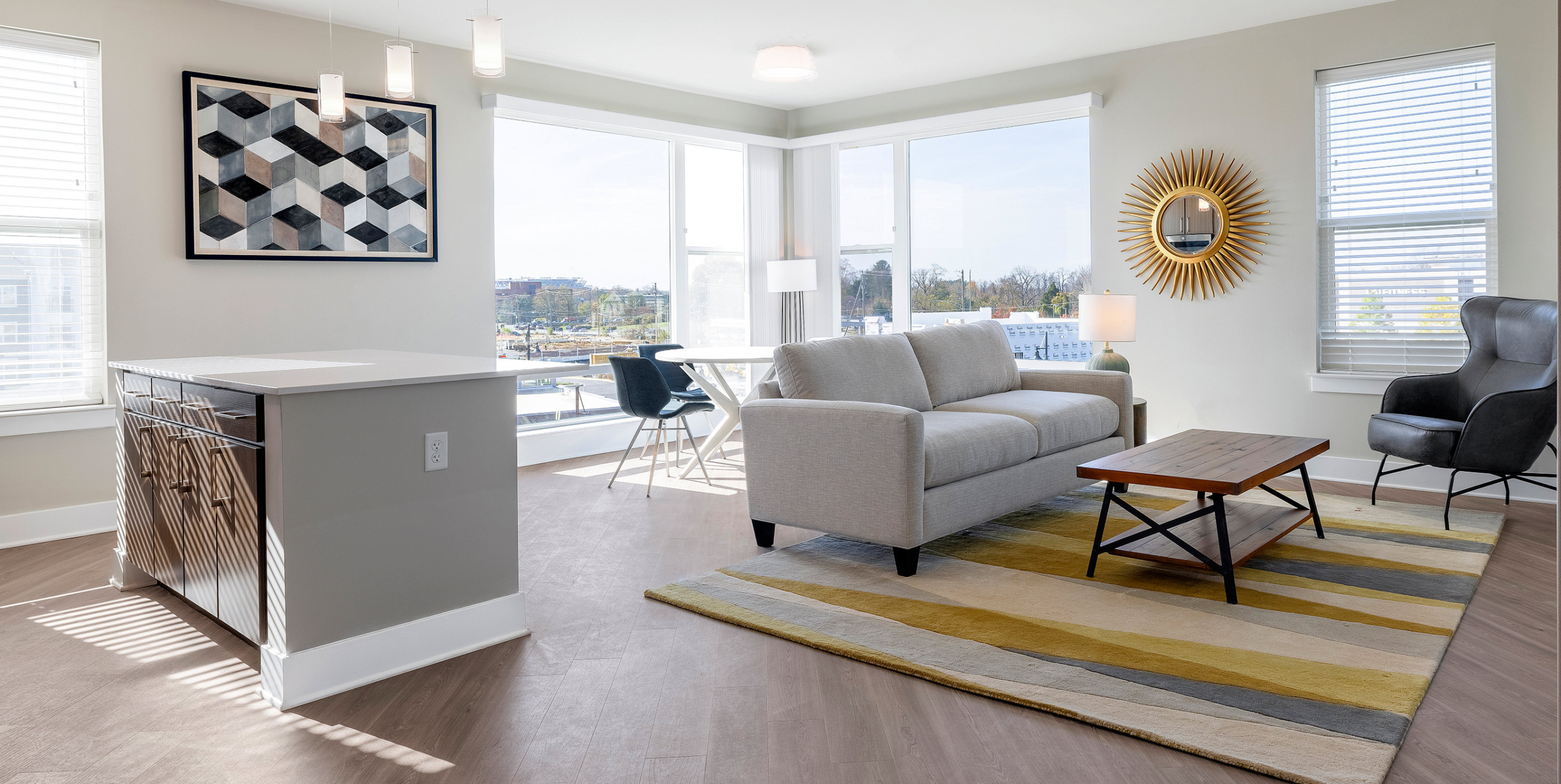 Woodmore Living room with big glass windows
