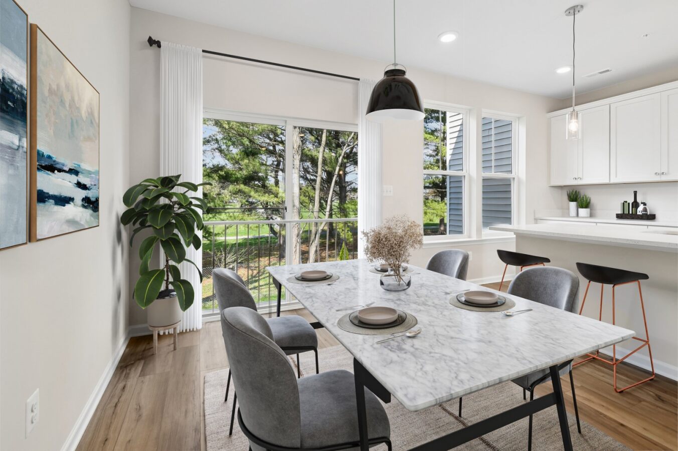 dining room with large table and four seats