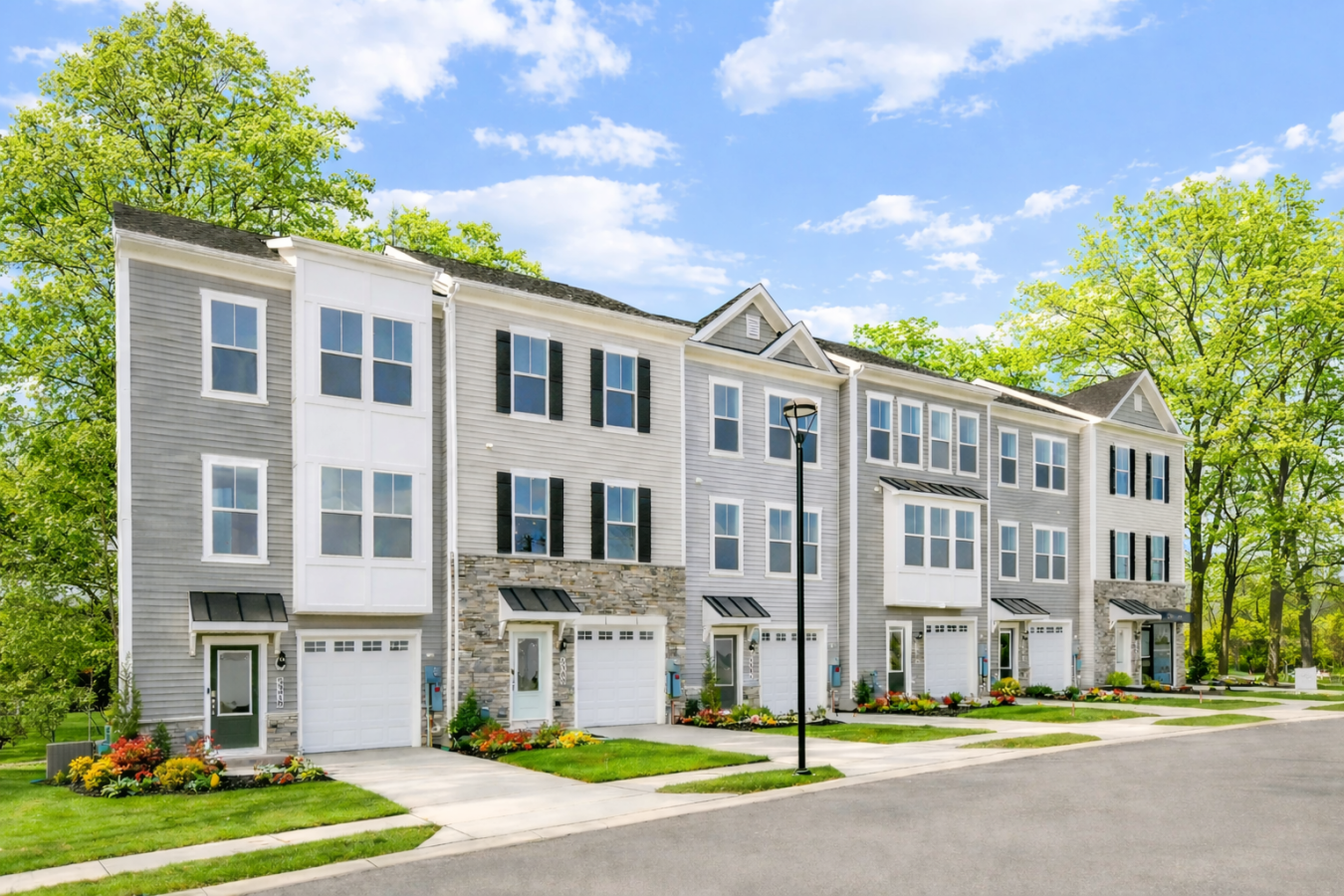 Row of townhomes with garages