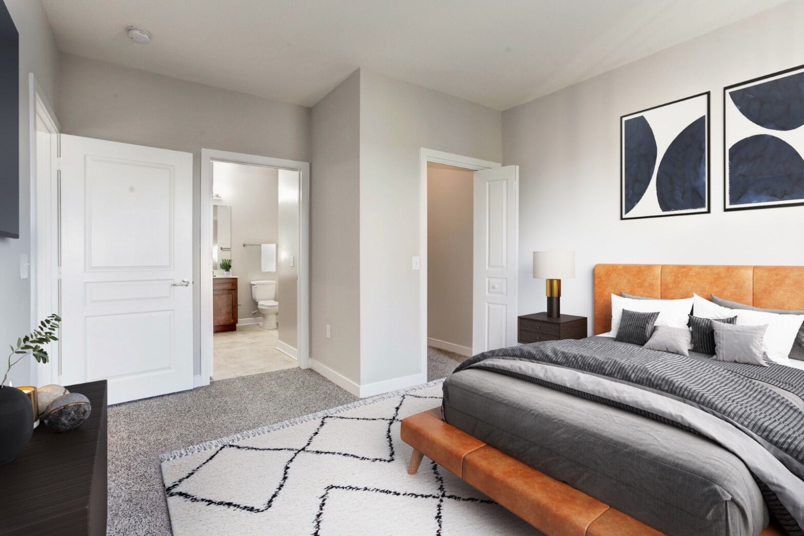 Bedroom with bed and generous floor space